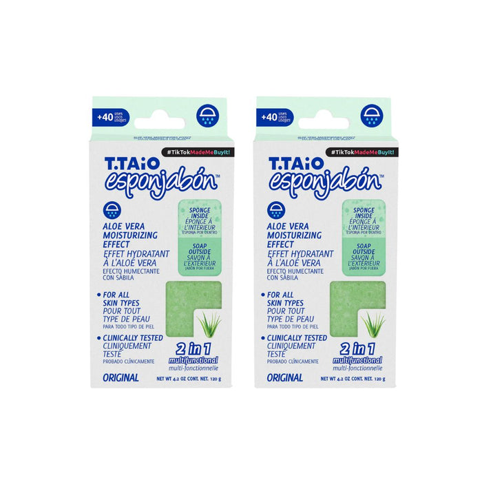 Pack de 2 EsponJabón: Esponja + Jabón 2 en 1  - 120gr - T.taio : 2x Aloe - 1
