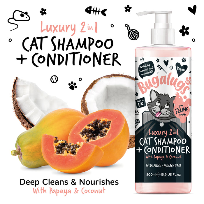 Champú y Acondicionador 2 en 1 para Gatos - Papaya y Coco - Bugalugs : 500ml - 2