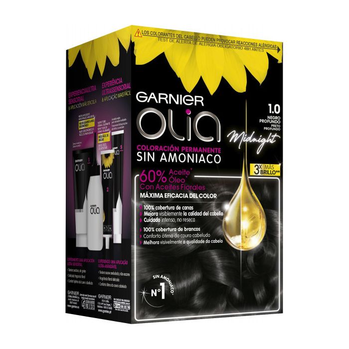 Tinte Permanente Olia sin Amoniaco - Garnier : OLIA - 1.0 Negro Ebano - 1