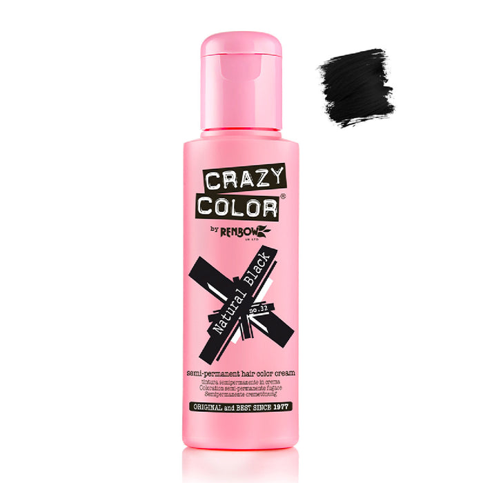 Tinte Semi Permanente sin Amoniaco 100ml - Crazy Color : 32 -  Natural Black - 1