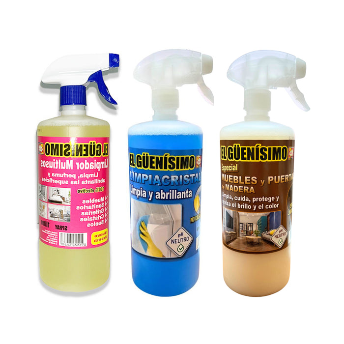 Pack 3 Limpiadores - Mulitiusos, Limpiacristales y Especial para Muebles - 3x 1000ml - El Guenisimo - 1