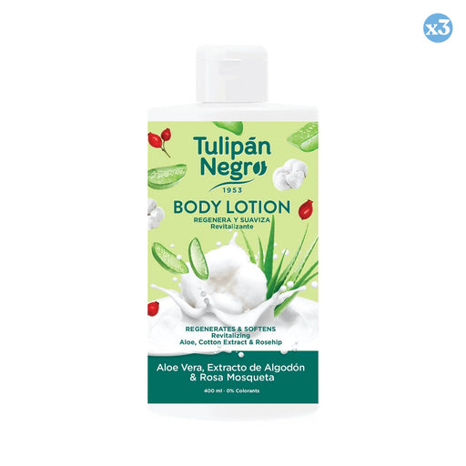Pack 3x - BODY LOTION T.NEGRO ALOE, ALGODÓN Y ROSA M 400ML - Tulipan Negro - 1
